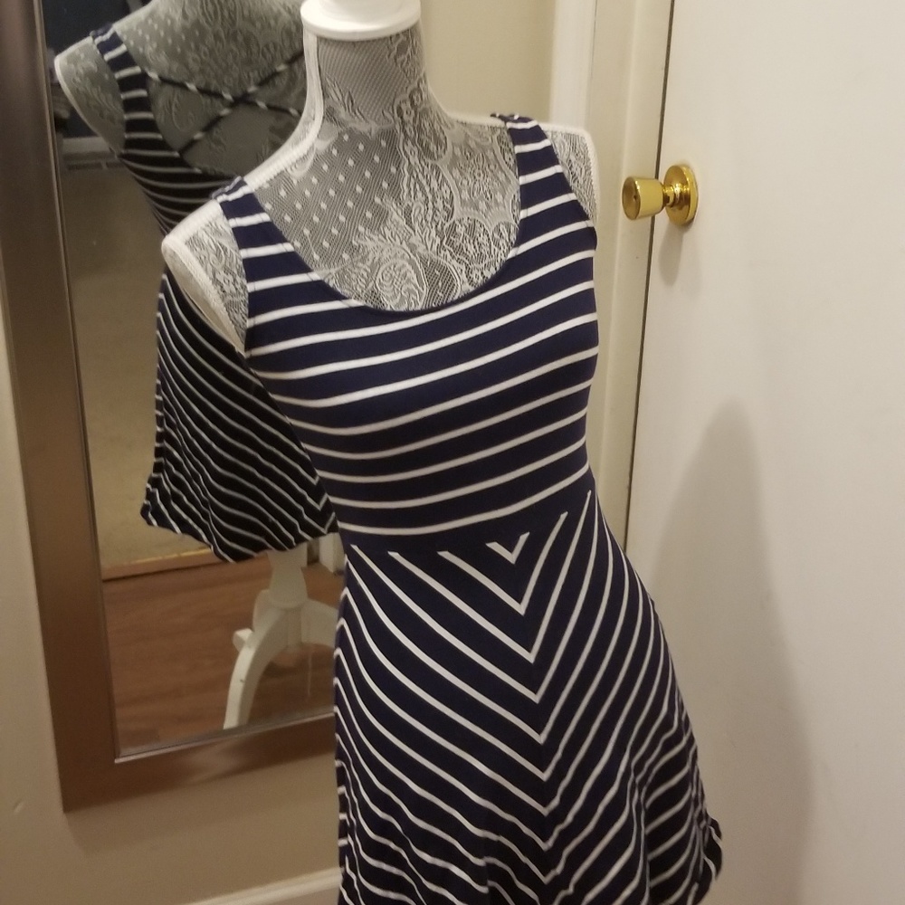 Blue and white striped cotton sundress